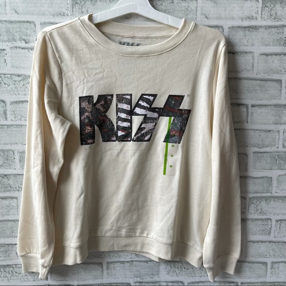 NEW WITHOUT TAGS KISS BAND IVORY SWEATSHIRT M - Picture 1 of 4